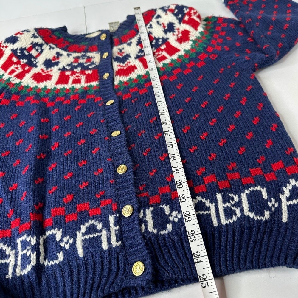 Northern Isles Cardigan Blue Gold Buttons ABC Schoolhouse Teacher Vintage Sz XL - Picture 15 of 16